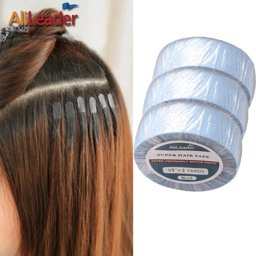 

Alieader 1 Roll 0.3Cm*3 Yards Super Hair Blue Tape Double-Sided Adhesive Tape For Hair Extension/Lace Frontal Closure Wig/Toupee