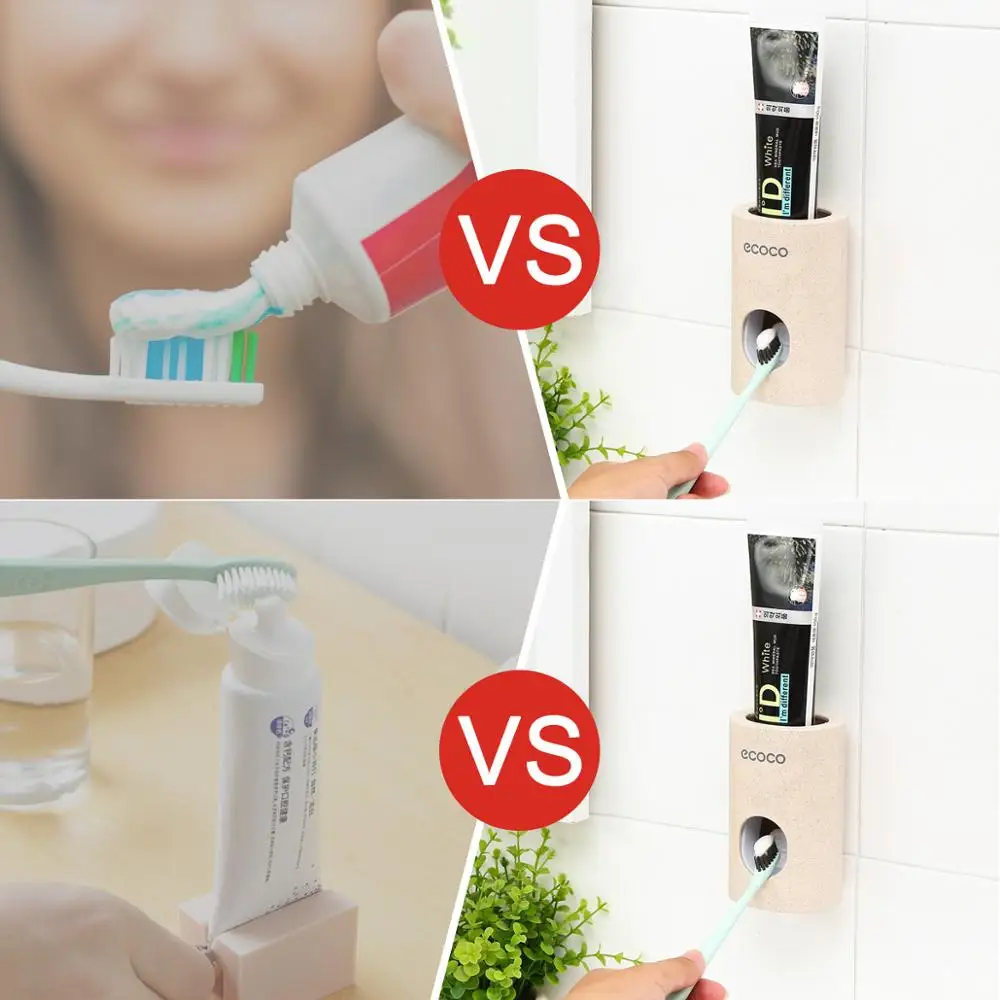 

LEDFRE Automatic Toothpaste Dispenser Dust-Proof Toothbrush Holder Wheat Straw Wall Mounted Home Squeezer Bathroom accessories