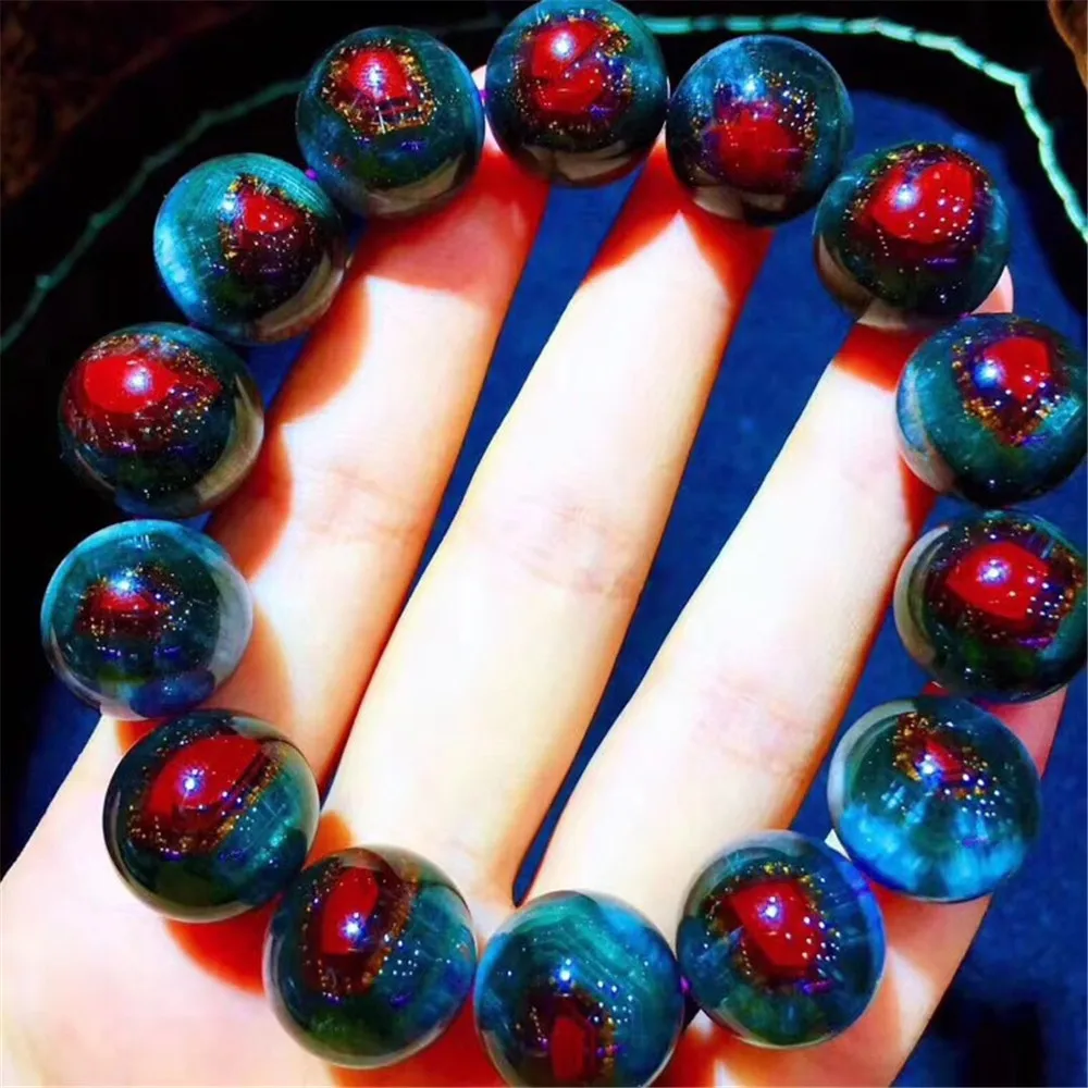 

15mm Top Natural Auralite 23 Bracelet Jewelry For Women Men Crystal Red Round Beads Canada Energy Stone Stretch Strands AAAAA