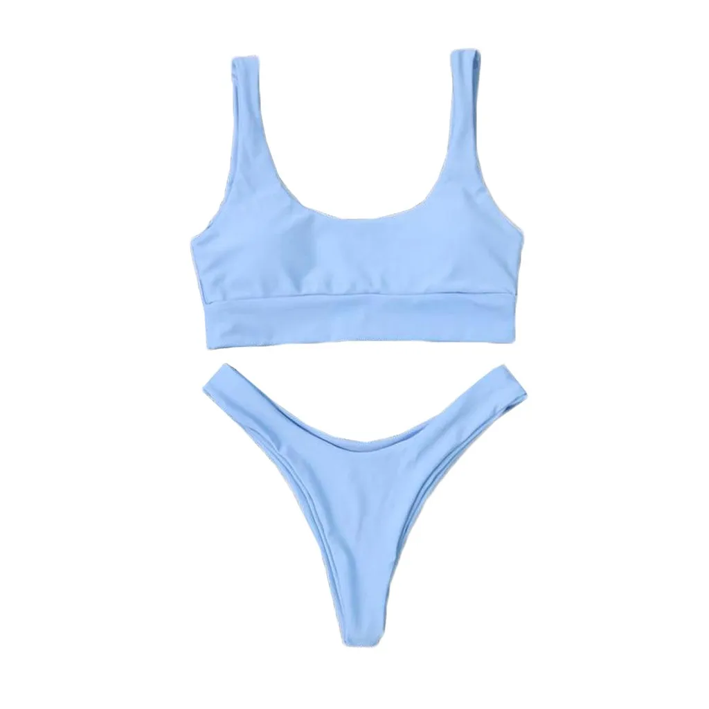 Fashion Women Sexy Pure Push-Up Swimsuit Beachwear Two Piece Bikini 2020 Girl Bathing Suit Plus Size Swimwear Biquini | Женская одежда