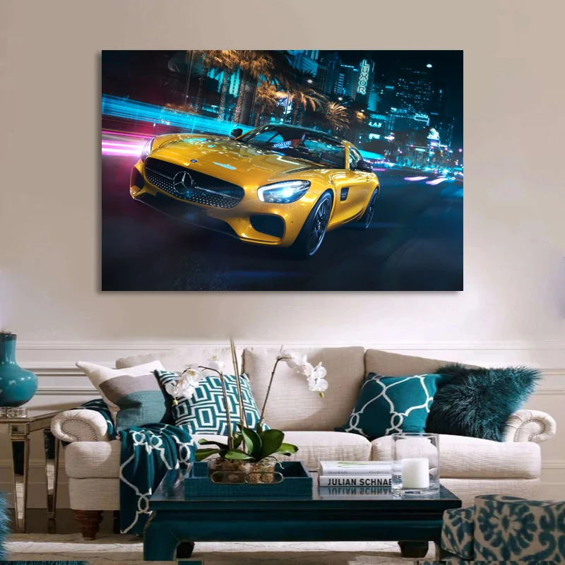 Картины на холсте SuperCar A M G GT желтая картина автомобиля современная настенная
