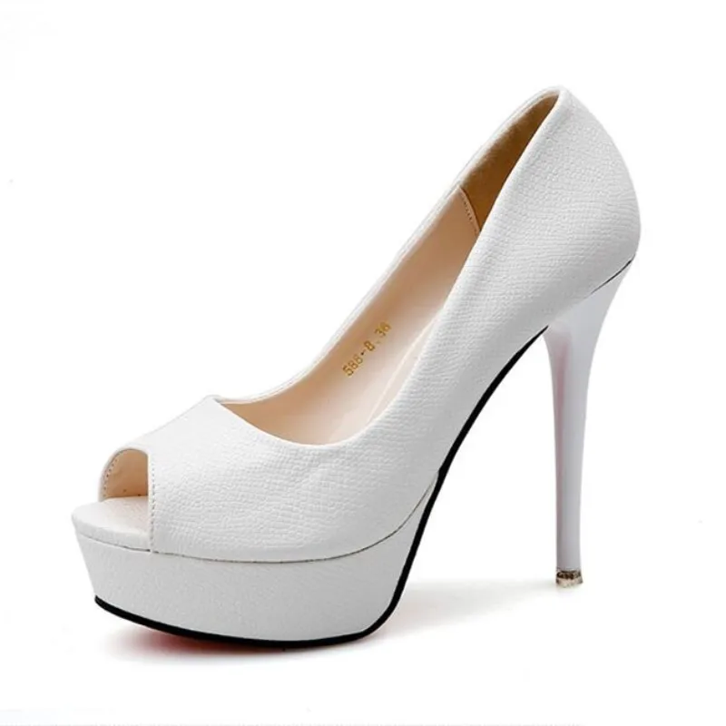 

Korean 12cm thin heel waterproof platform single shoes female white black