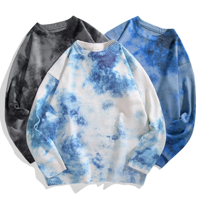 

Autumn Winter Tie-dye Sweater Men's Warm Fashion Casual Knitted Pullover Men Korean Loose O-neck Sweater Mens Clothes M-3XL