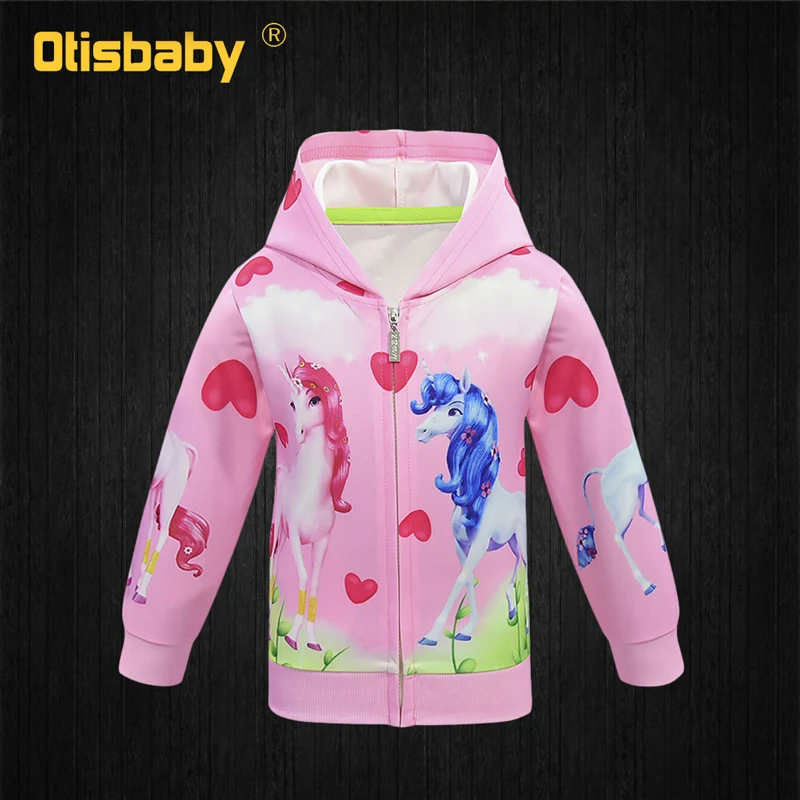 0974 Pink Зимняя куртка с единорогом для девочек; толстовки для девочек; пальто с капюшоном; Детский свитер; детская одежда с лошадью; толстовки с капюшоном для мальчиков; Верхняя одежда с изображением пони - Цвет: 0974 Pink