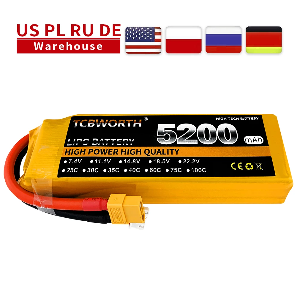 

2S LiPo Battery 7.4V 5200mAh 35C 60C Batteries For RC Airplane Helicopter Quadrotor Car Boat RC Evader Car Truck Truggy Buggy