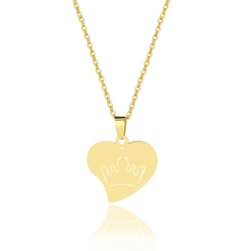 

New Simple Stainless Steel Necklace Love Heart Crown Necklace Clavicle Chain Ins Trendy Heart Pendant Jewelry