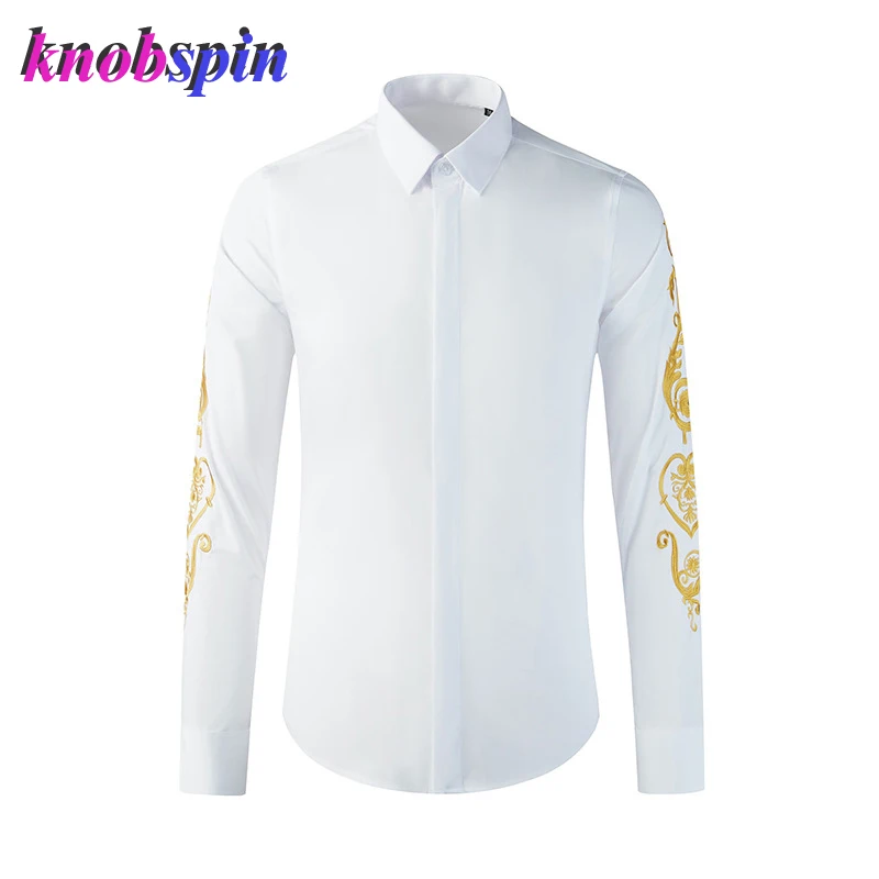 

Brand Design Royal Embroidery Shirts Men High quality Cotton Shirt For Men Solid Color Business male Dress Shirts Plus size XXXL
