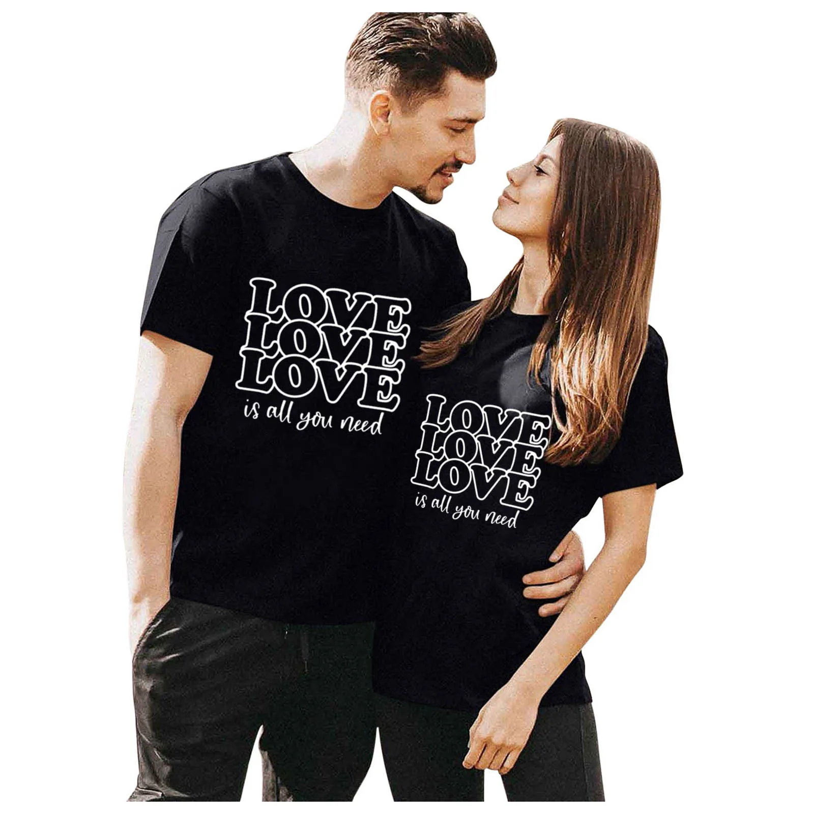 Fashion Matching Women T-Shirts Short Sleeves O Neck Love Letter Print Casual Men's Tops T Shirt Valentine's Day Couple TShirt