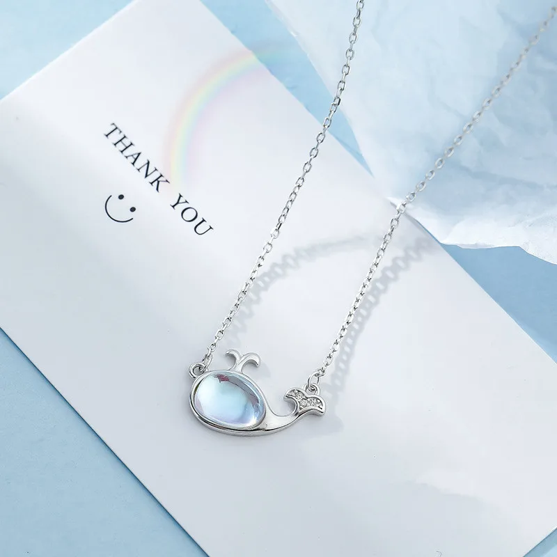 

925 стерлингового серебра опал в форме дельфина очарование кулон ожерелье для женщин Свадебные украшения колье воротник dz543