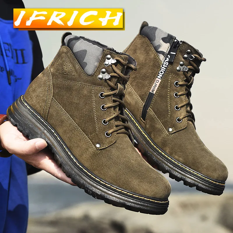 

New Arrival 2021 Army Boots For Men Khaki Beige Suede Leather Boots Mens Comfortable Working Men Shoes Fashion Tactical Boots