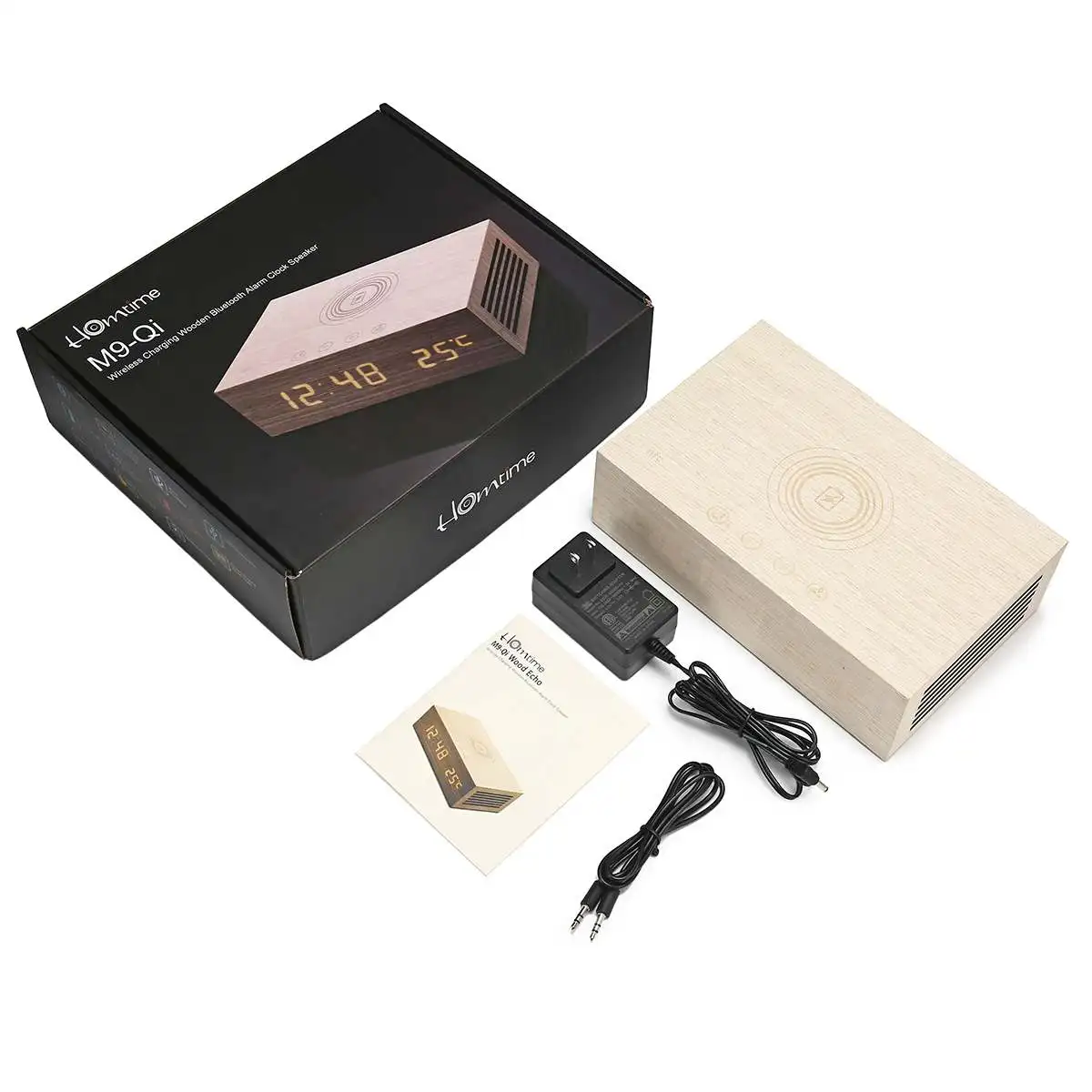 

Wooden Wood Digital NFC bluetooth Speaker Qi Wireless Charger Snooze Alarm Clock Thermometer Touch Control For iPhone Android