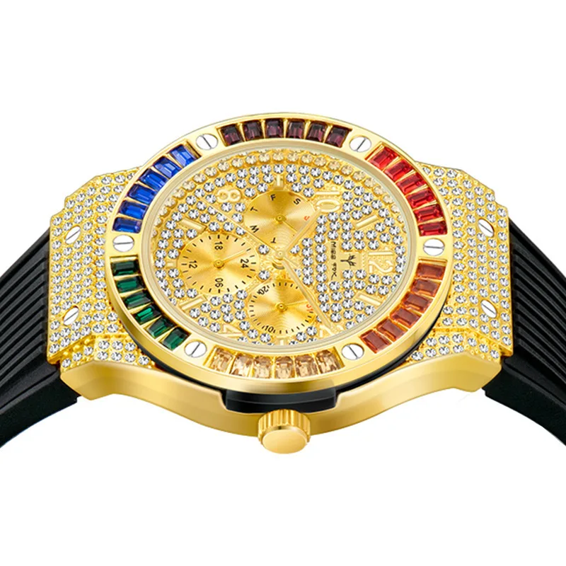 

Men's New Watch Luxury High-grade Waterproof Fashion Diamond-studded Silicone Strap Casual Quartz Watch Without Packaging WA324