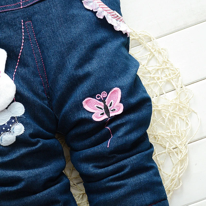 Girls Winter Trousers New Kids Fashion Cotton Thick Cartoon Pants Children Warm Bib Pants For Baby Girls Kids Denim Overalls