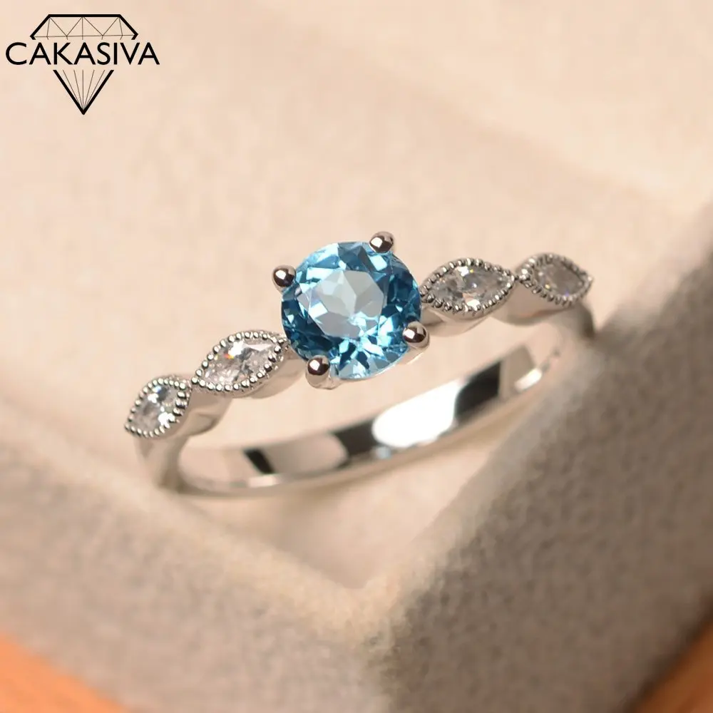 

Women's 925 Silver Inlaid Blue Topaz Round Diamond Ring Luxurious Red Color Jewelry Ring Engagement Wedding Birthday Gift
