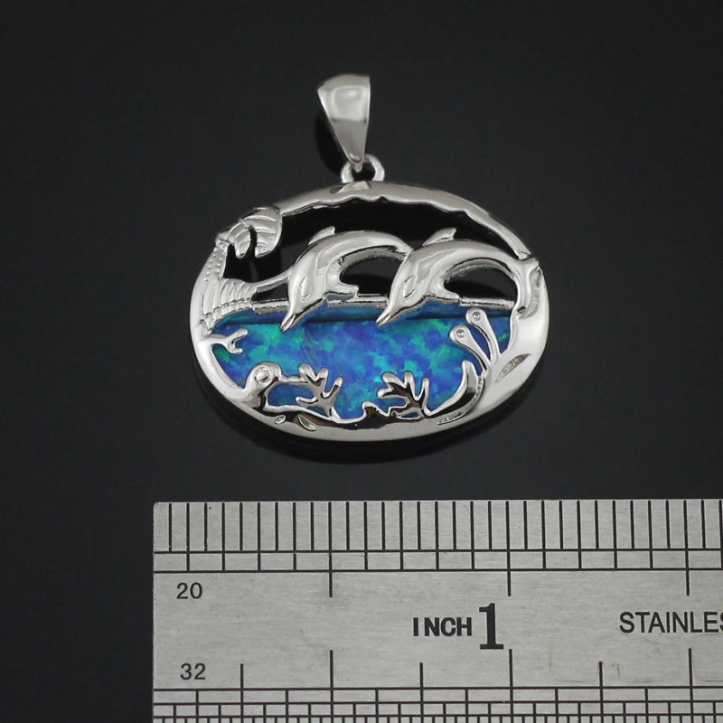 Симпатичный Дельфин Синий огненный опал кулон для женщин 1 1/8 дюйма OP416 | Украшения