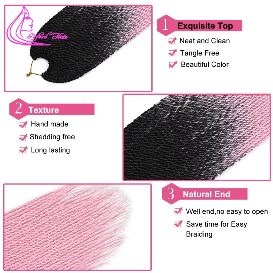 Черно-розовые Омбре вязаные волосы ручной работы Сенегальские твист косы для