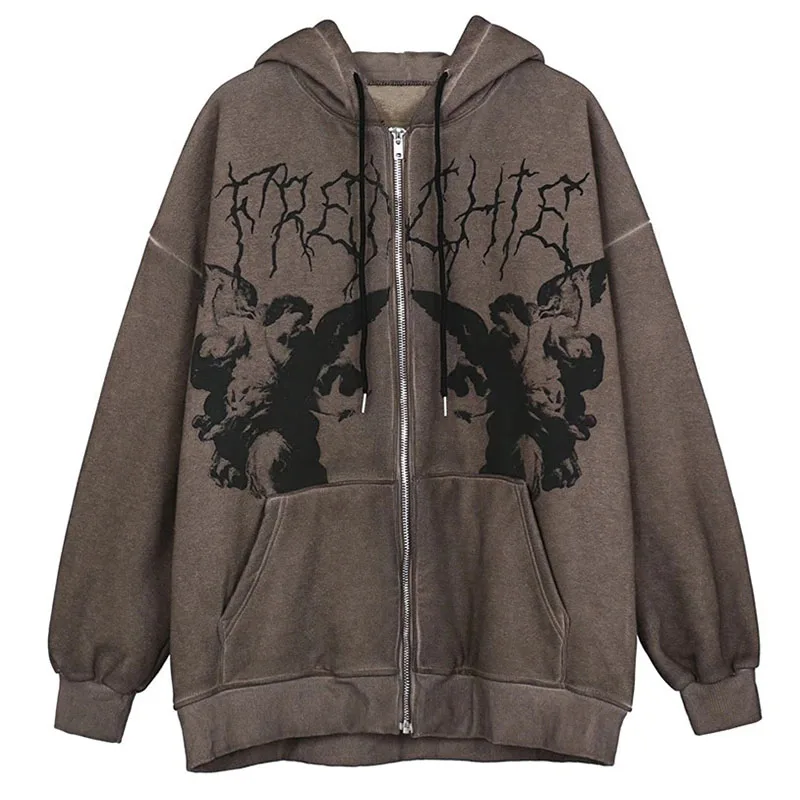 Толстовка женская оверсайз на молнии с надписью Ангел | Женская одежда