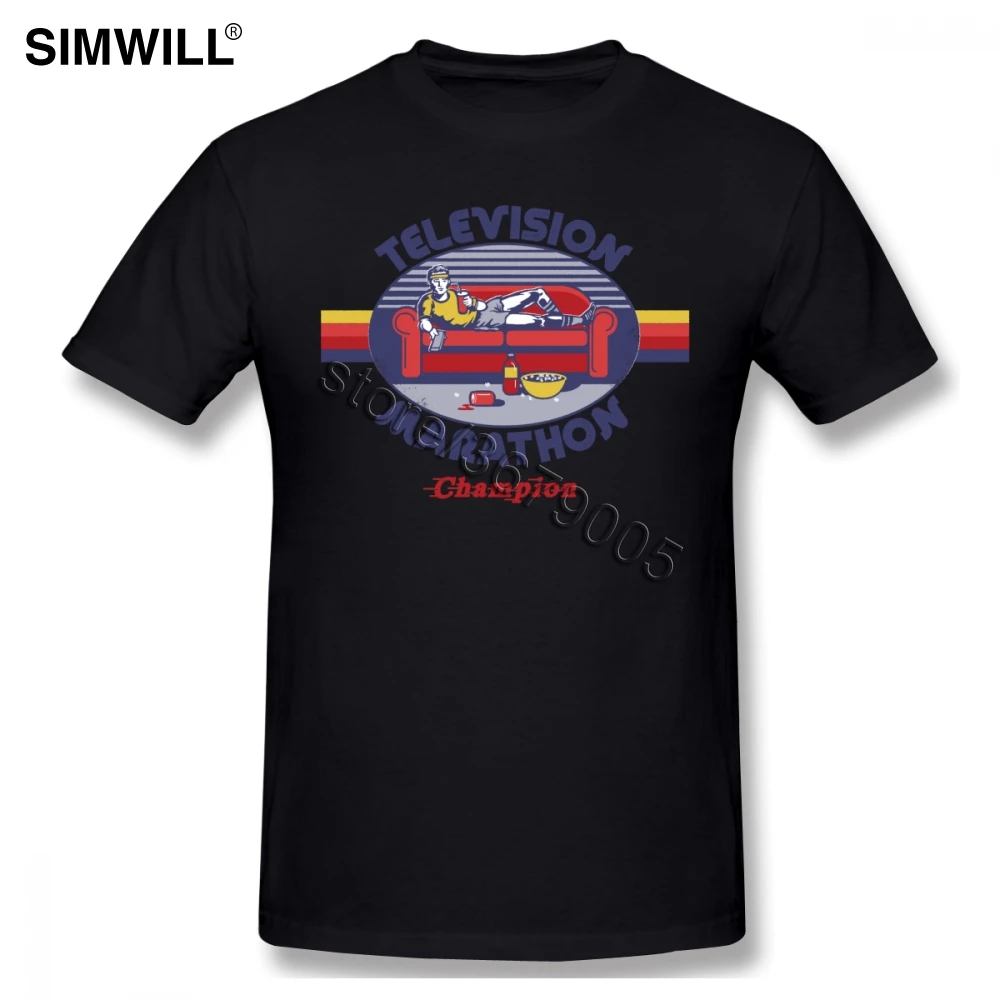 Vintage Men Summer Short Sleeved T shirt Television Marathon Funny Graphic T-Shirt O Neck 100% Cotton Tee Shirts Merch |