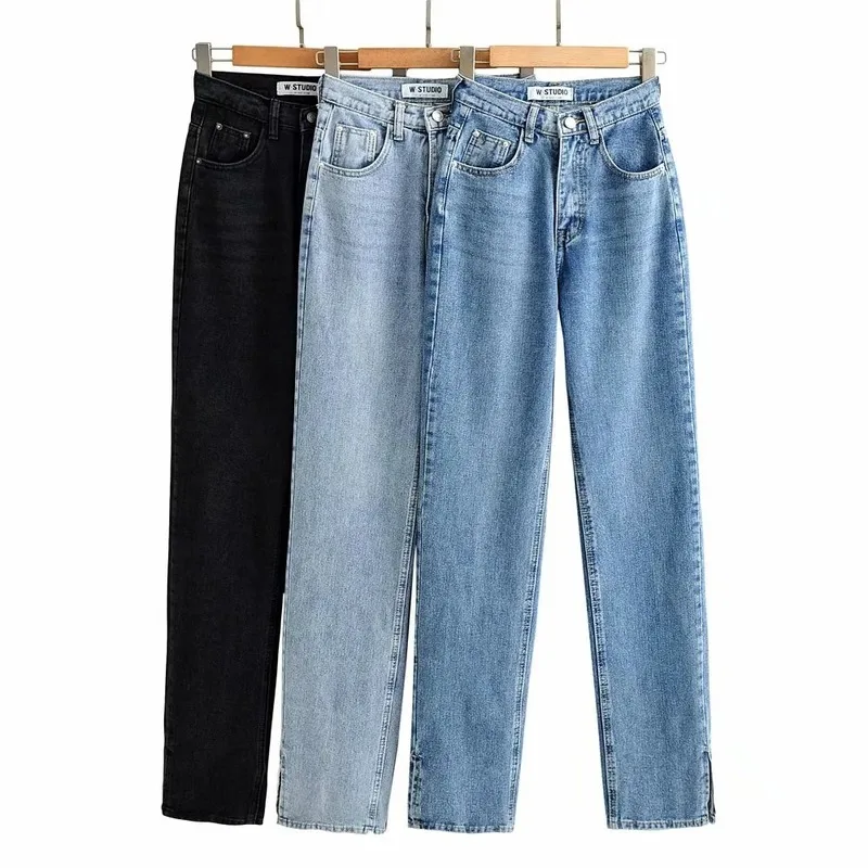 

High-waisted Loose Black Jeans Women 2021 Spring New Personality Straight Long Pants Feet Open Fork Drag Denim Pants