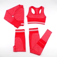 4pcs seamless women yoga suit set workout sportswear gym clothing fitness long sleeve crop top high waist leggings sports suits