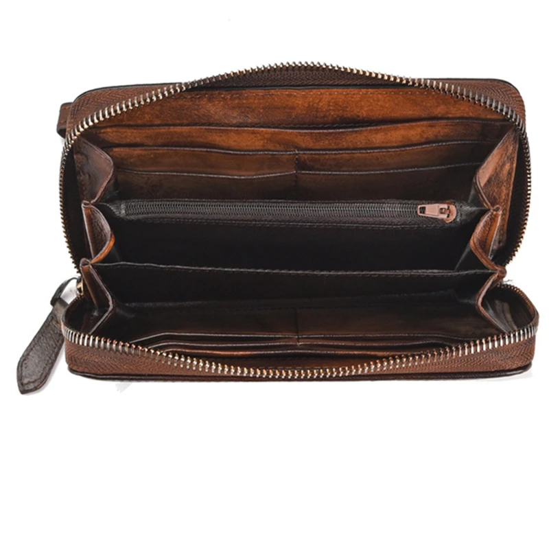 Женский клатч-кошелек из натуральной кожи винтажный кофейный черный красный |