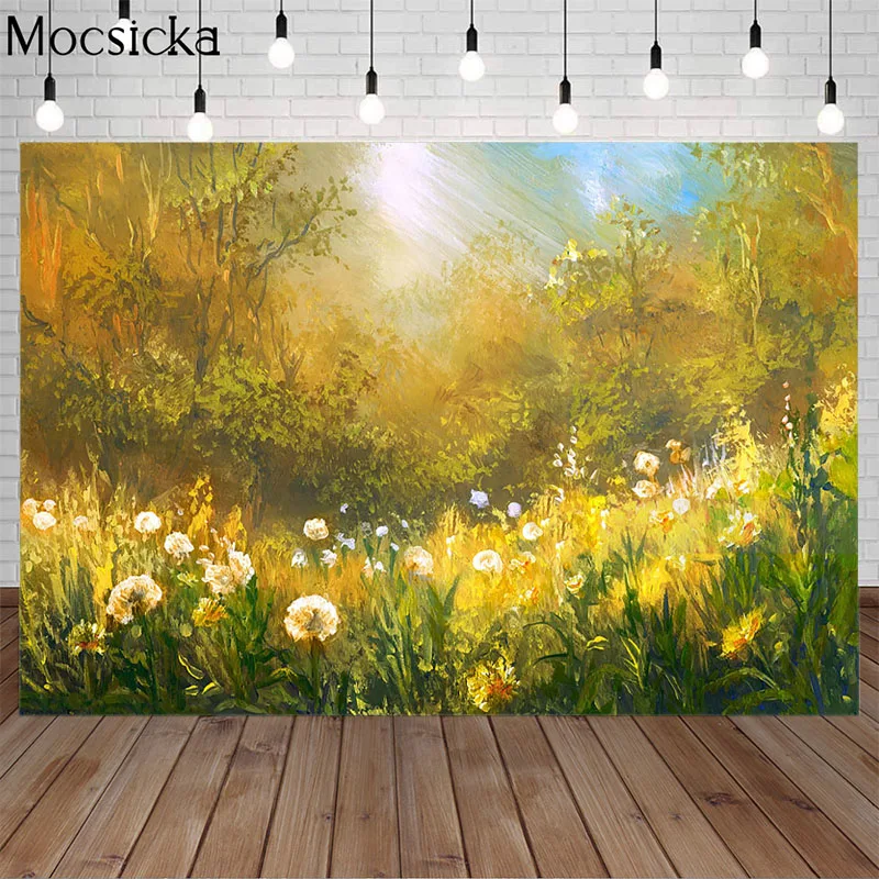 Mocsicka фон для фотосъемки с природным пейзажем Цветочное поле лес детской