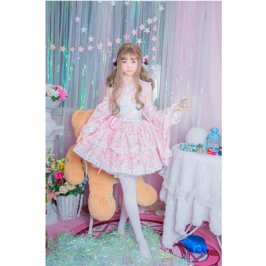 Японское кимоно для девочек милое женское платье пачка с принтом в стиле