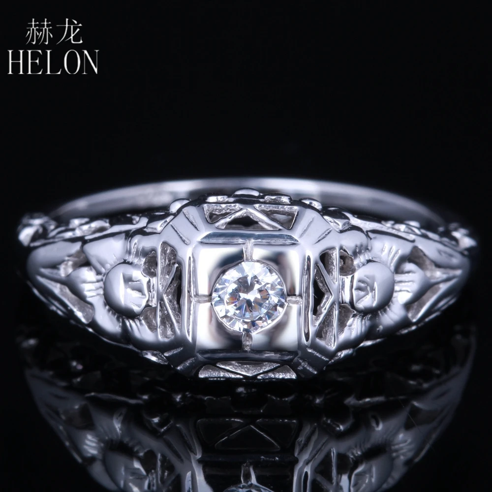 

HELON VVS/DEF Moissanite Ring Sterling Silver 925 Round 3mm Lab Grown Moissanite Diamond Engagement Ring Women Vintage Jewelry