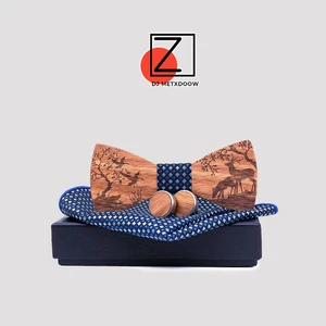 Деревянный галстук-бабочка + носовой платок + запонки, набор для свадьбы, жениха, деревянные галстуки-бабочки