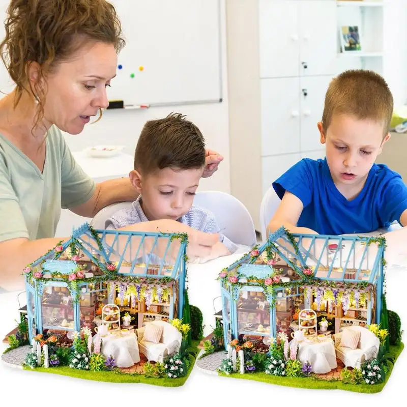 

Doll House Wood Frame Miniature Dollhouse with Furniture Kits DIY House Model Assemble Craft Toy for Kids Birthday Gift