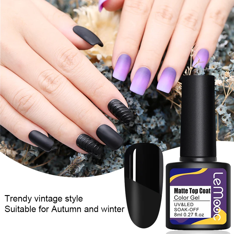 

LEMOOC 8ml Matte Nail Gel Polish Purple Series Hybrid Varnish Nail Art Semi Permanent UV Gel Varnish Soak Off Matte Top Coat