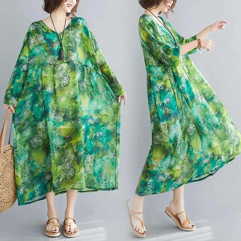 8XL 7XL большой размер новая шифоновая плюс винтажная одежда с цветочным принтом