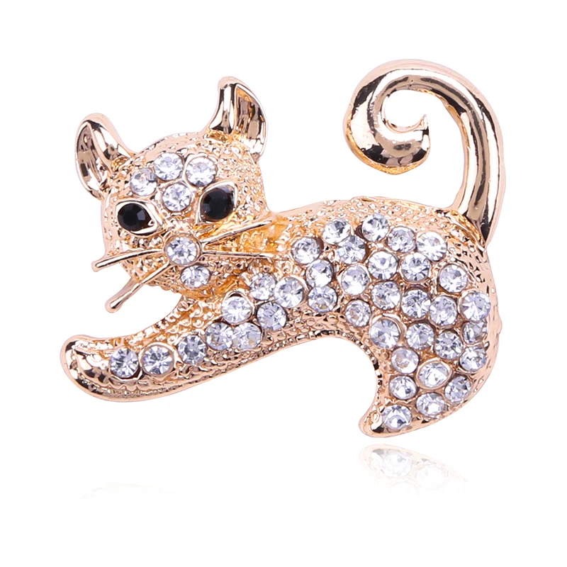 1 шт. Милая Брошь Стразы в виде кошки для женщин значок на одежду с кристаллами