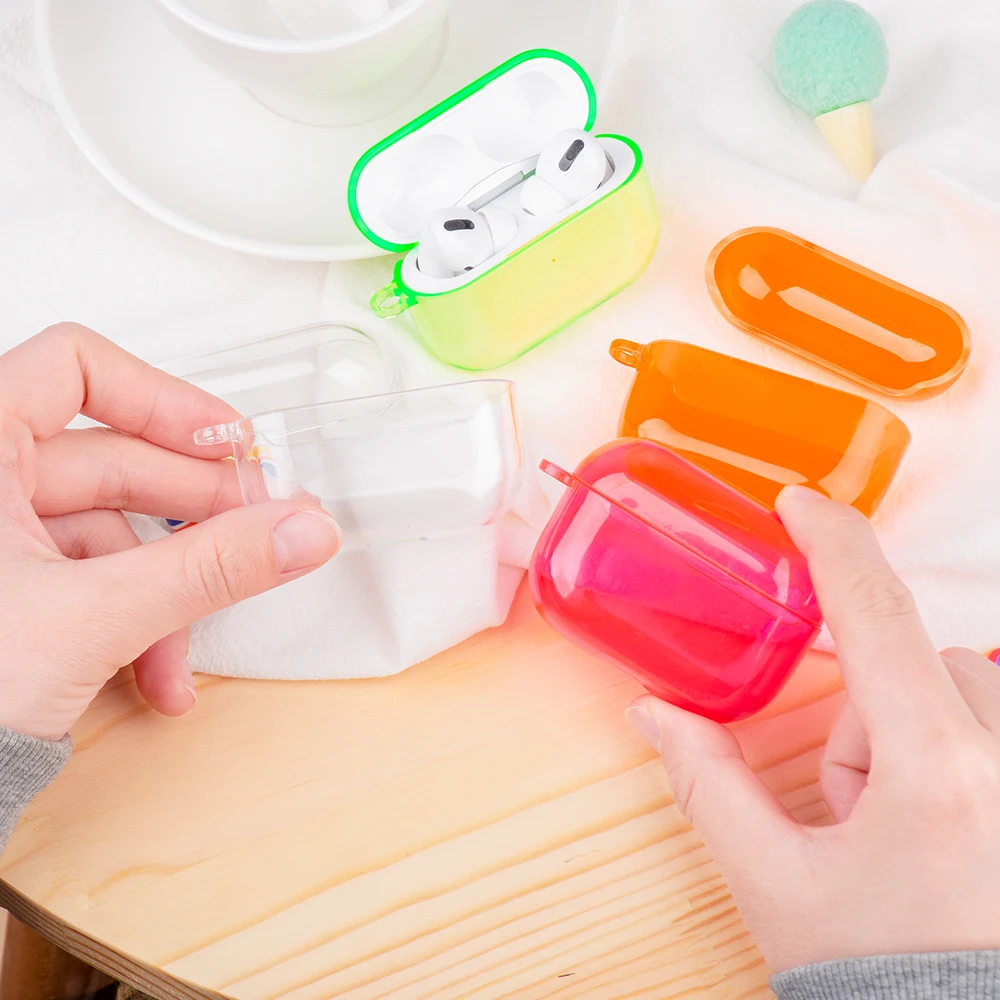 Прозрачный чехол для наушников Airpods Pro 2019 цветной жесткий из поликарбоната