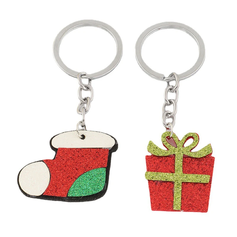 

Colors Christmas Sock Gift Box Keychain for Women Bag Pendant Felt Santa Claus Elk Keychains Kid Xmas Key Ring Girl Fine Jewelry