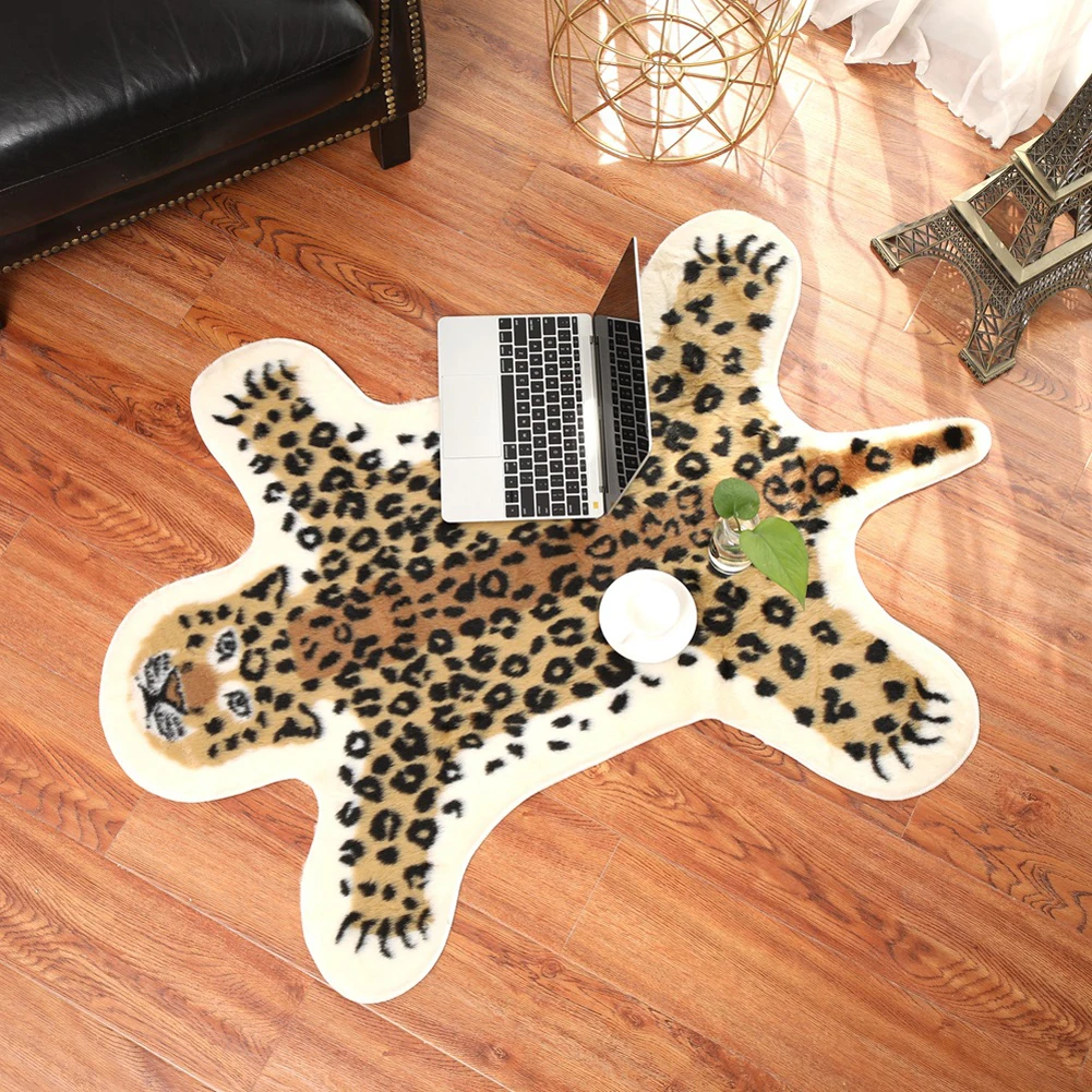 Bedroom Non Slip Tiger Printed Photography Props Coffee Table Carpet Home Decor Mat Faux Skin Area Rug Washable Long Plush Soft | Дом и сад