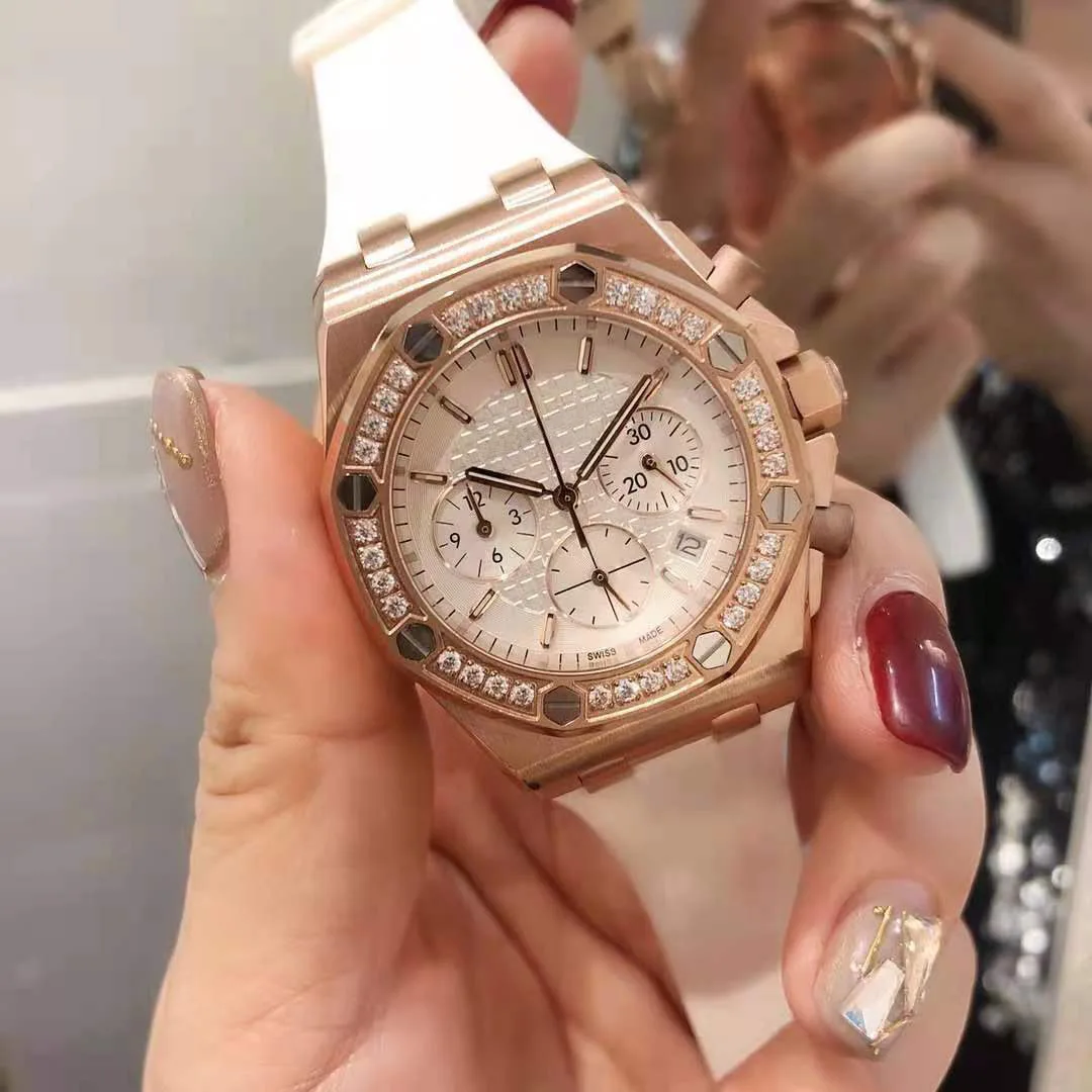 

Luxury Brand High Quality Men's Watch Women's Watches Male Quartz Wristwatch Date Clock Diamond Rubber Strap Reloj Royal Oak