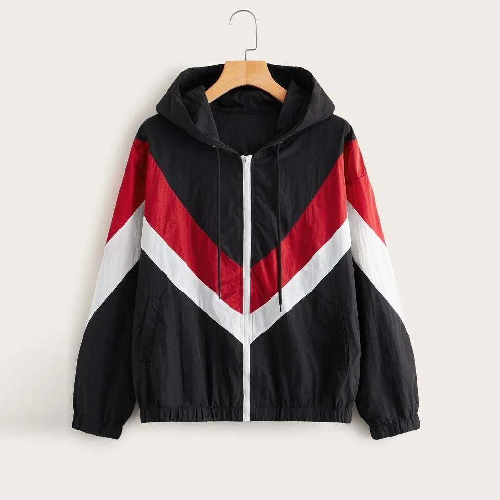 Женская Повседневная куртка с длинным рукавом ветровка контрастных цветов