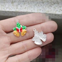 enamel charms pendants for jewelry christams bell bowknot metal keychains crafts diy accessories fashion 22mm wholesales 30pcs