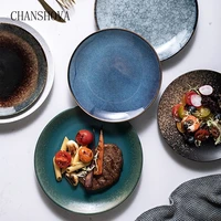 chanshova chinese retro style ceramic round dinner plate pizza plate steak dish dessert tray porcelain kitchen utensils h199