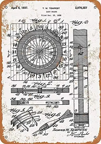 

Metal Sign - Dart Board Patent - Vintage Bar Wall Decorative
