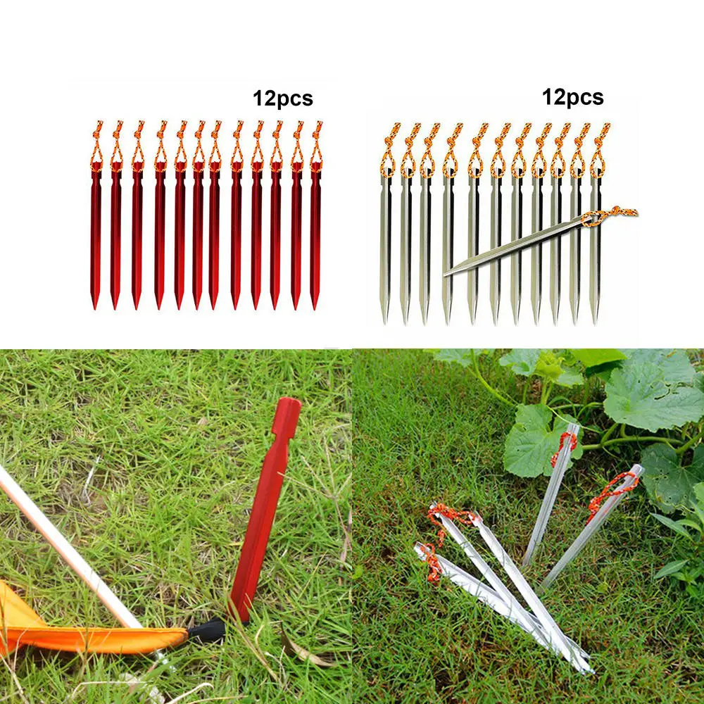 

12pcs 18cm Aluminum Alloy Aluminument Tent Pegs with Rope Stake Camping Hiking Equipment Outdoor Tent Accessories