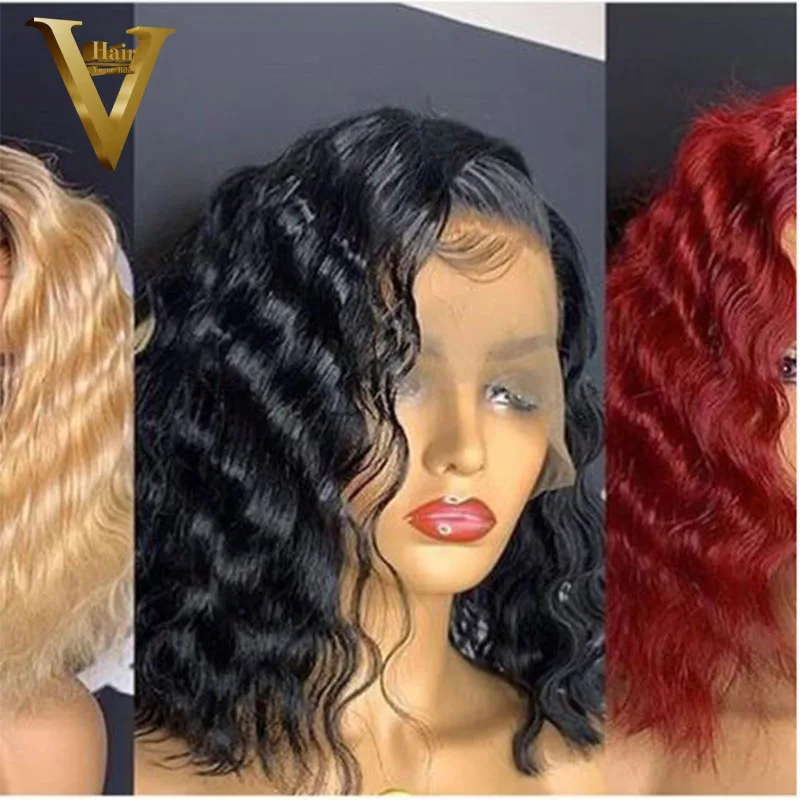 13x6 короткий парик с крупными волнами кружева фронта человеческих волос парики