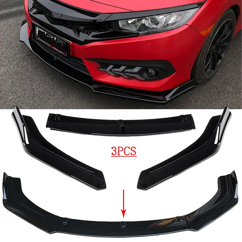 

Front Bumper Spoiler Protector Plate Lip Body Kit Carbon Surface Car Decorative Strip Shovel For Civic Hybrid Si Sedan 2012-2019