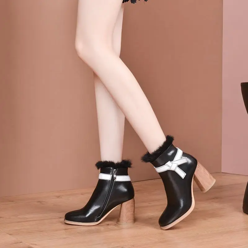 ALLBITEFO/женские ботинки из натуральной кожи и ворса Ботильоны с бантом бабочкой
