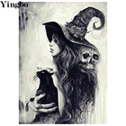 Алмазная картина сделай сам, Череп, ведьма, Кот, Квадрат, стразы, картины, Алмазная мозаика, полный дисплей, алмазная вышивка, круглая