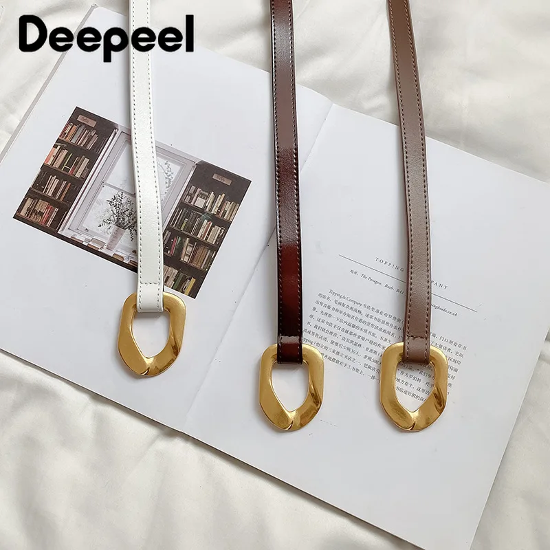

Deepeel 1pc 1.8*100cm Women's 2nd Cowskin Belt Metal Snap Buckle Decorated Female Waist Corset Luxury Woman Belts for Dress Coat