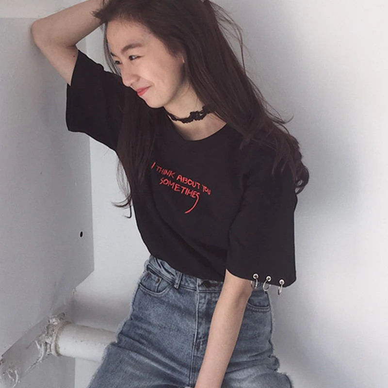 

White Black Blouse Summer Tops Korean Harajuku Letter Embroidery Short Sleeve Women Casual Shirts Female Ladies Tops Tees