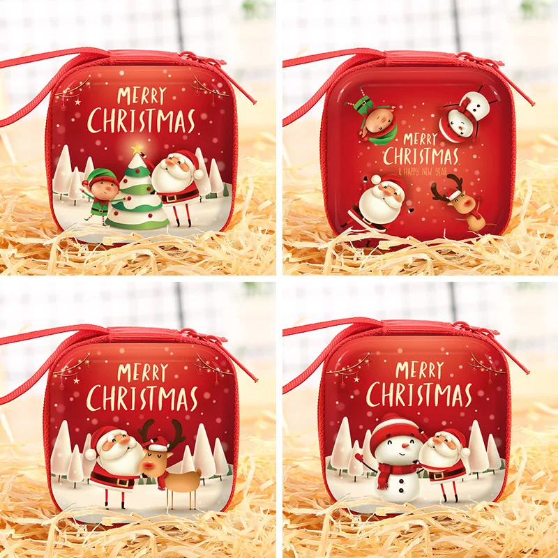 

Christmas Decorations,7cm Square Cute Santa Claus Cartoon Children's Coin Purse, Tinplate Small Purse and Christmas Tree Pendant