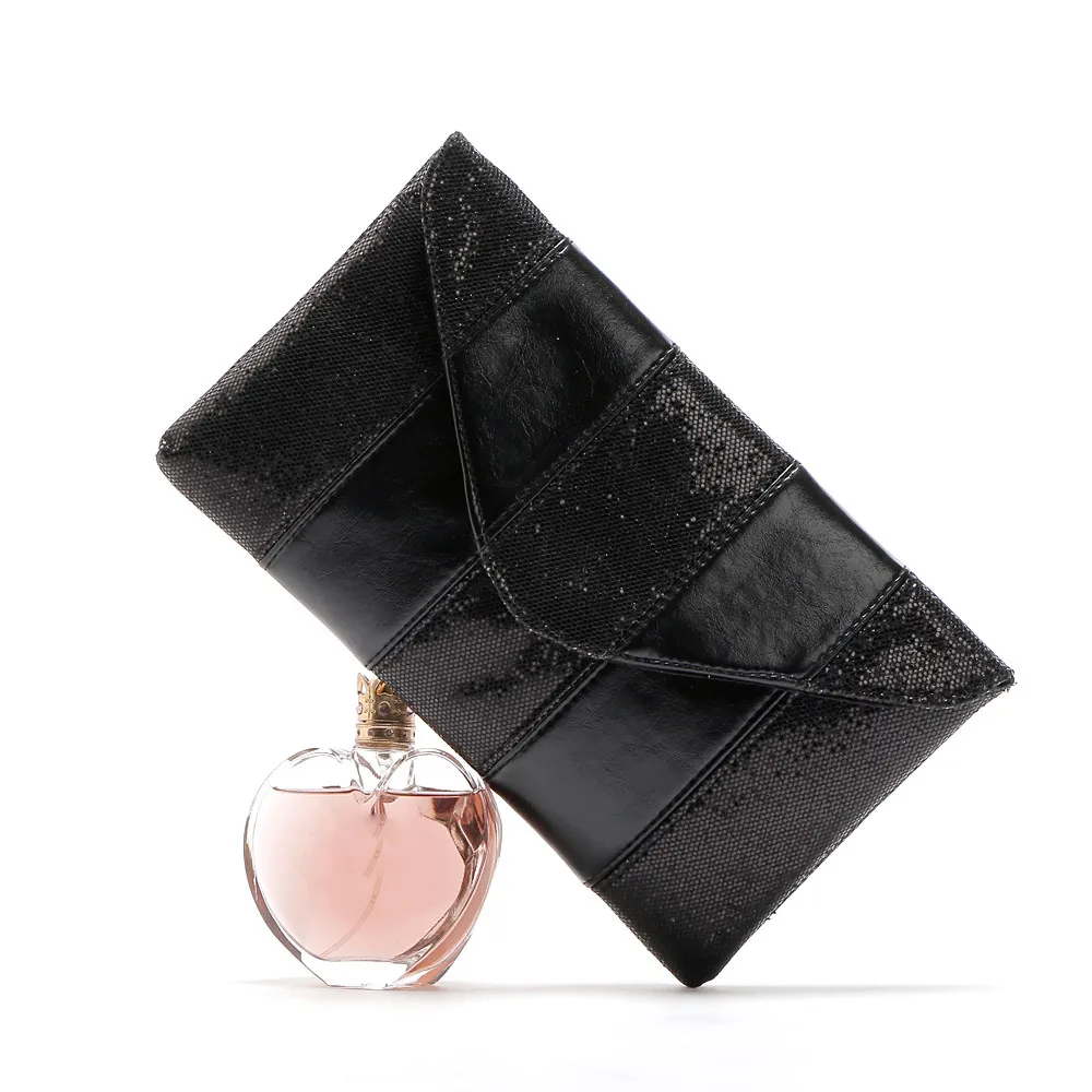 Модные женские туфли вечерние Блестки клатч конверт сумка мешок черного цвета